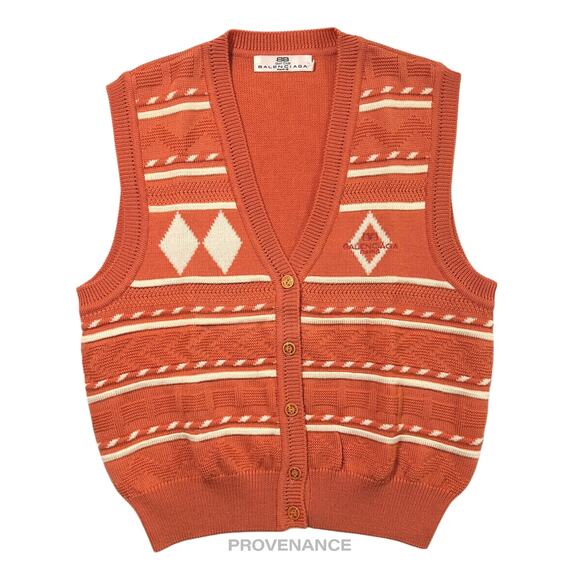🔴 Balenciaga BB Logo Wool Sweater Vest - Orange/White L - Picture 1 of 9